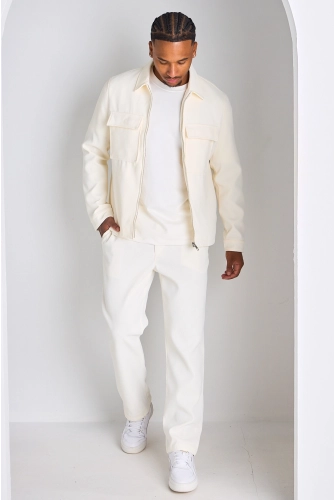 Ensemble 2 pièces : veste + pantalon gaufré blanc