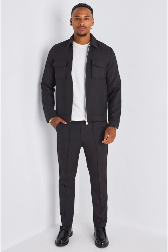 Ensemble deux pièces noir veste + pantalon coupe droite