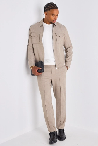 Ensemble deux pièces beige veste + pantalon coupe droite