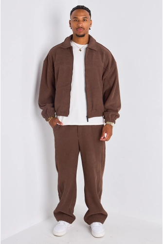 Ensemble 2 pièces : veste + jogging marron cozy premium