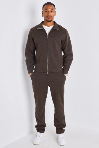 Ensemble 2 pièces : veste + jogging marron en laine