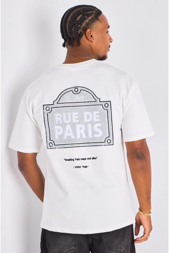 T-shirt blanc à imprimé et inscription "breathing paris "