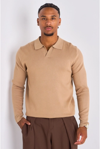 Polo basic à col rabats beige foncé