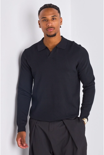 Polo basic à col rabats noir