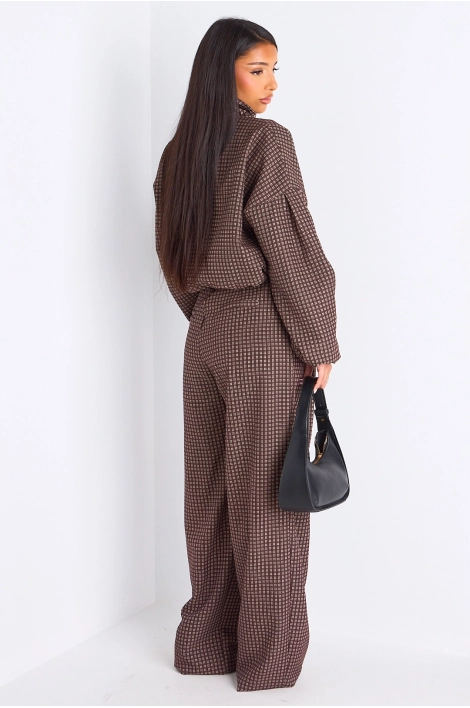 Ensemble deux pièces marron veste + pantalon à carreaux