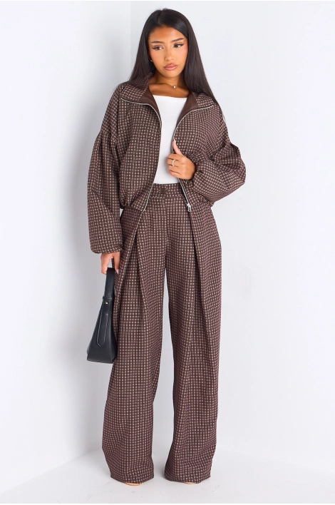 Ensemble deux pièces marron veste + pantalon à carreaux