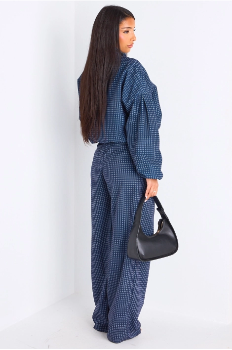 Ensemble deux pièces bleu veste + pantalon à carreaux