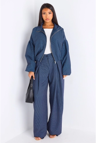 Ensemble deux pièces bleu veste + pantalon à carreaux