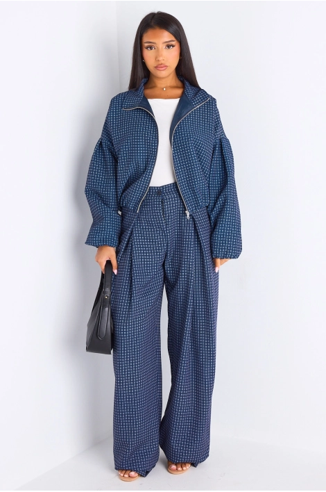 Ensemble deux pièces bleu veste + pantalon à carreaux