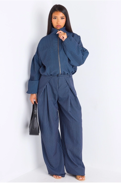 Ensemble deux pièces bleu veste + pantalon à carreaux