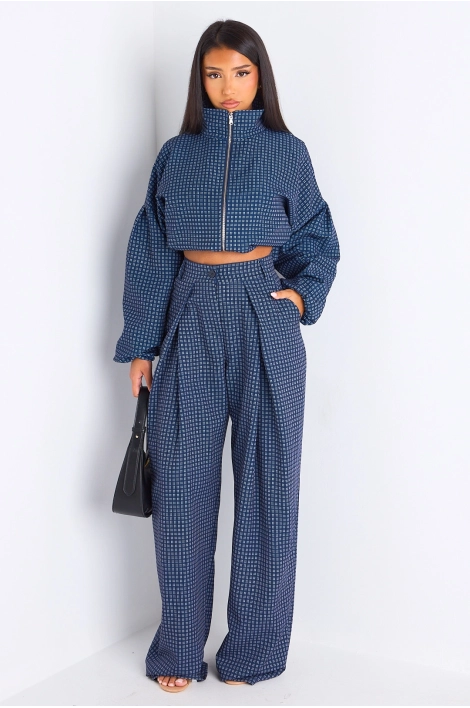 Ensemble deux pièces bleu veste + pantalon à carreaux