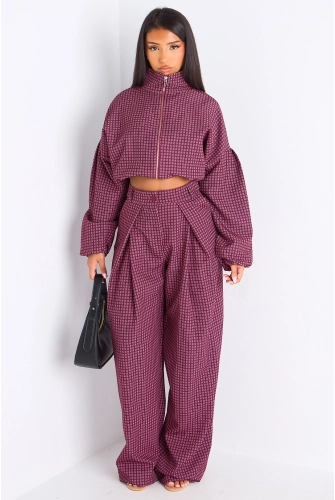 Ensemble deux pièces rouge veste + pantalon à carreaux
