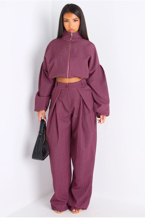 Ensemble deux pièces rouge veste + pantalon à carreaux