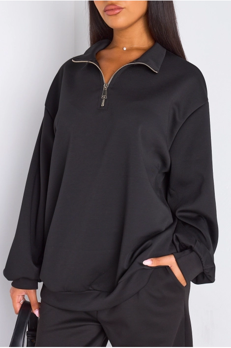 Ensemble deux pièces noir pull + jogging coupe droite