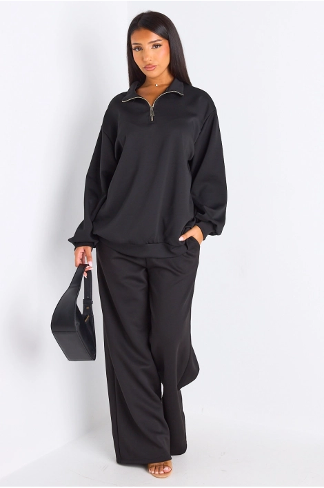 Ensemble deux pièces noir pull + jogging coupe droite