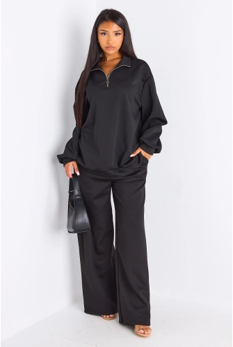 Ensemble deux pièces noir pull + jogging coupe droite