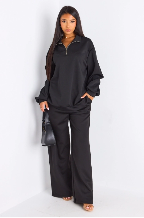 Ensemble deux pièces noir pull + jogging coupe droite