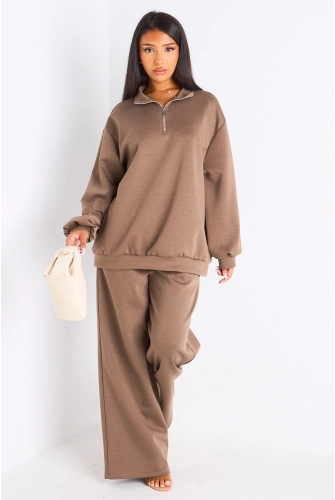 Ensemble deux pièces taupe pull + jogging coupe droite