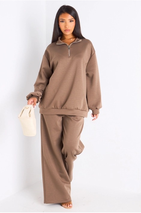 Ensemble deux pièces taupe pull + jogging coupe droite