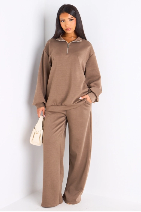 Ensemble deux pièces taupe pull + jogging coupe droite