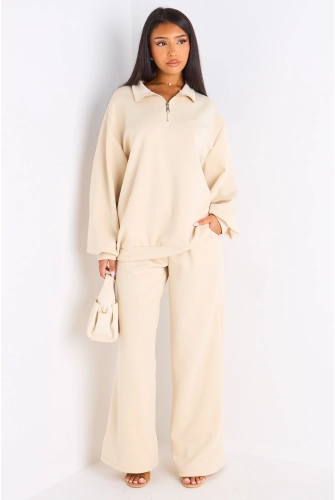 Ensemble deux pièces beige pull + jogging coupe droite