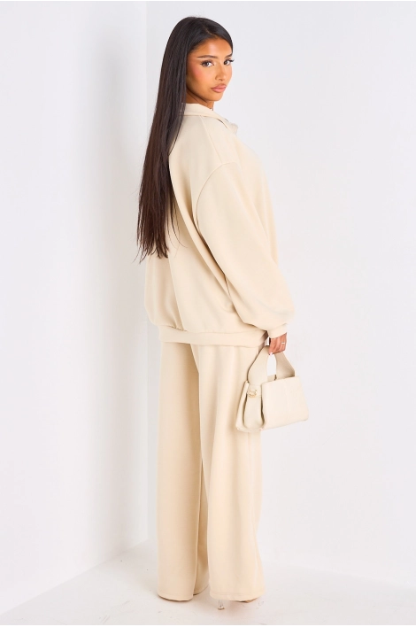 Ensemble deux pièces beige pull + jogging coupe droite