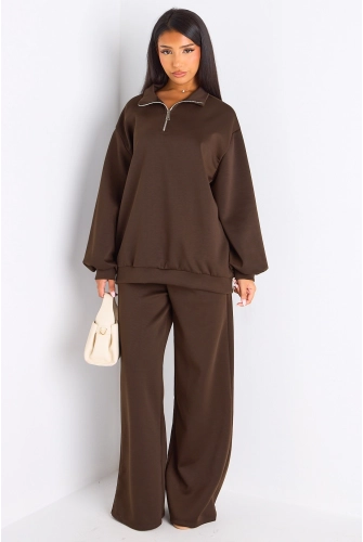 Ensemble deux pièces marron pull + jogging coupe droite