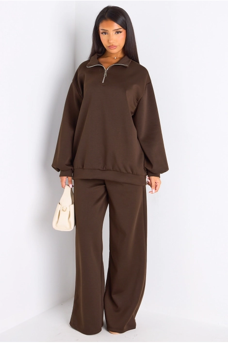 Ensemble deux pièces marron pull + jogging coupe droite