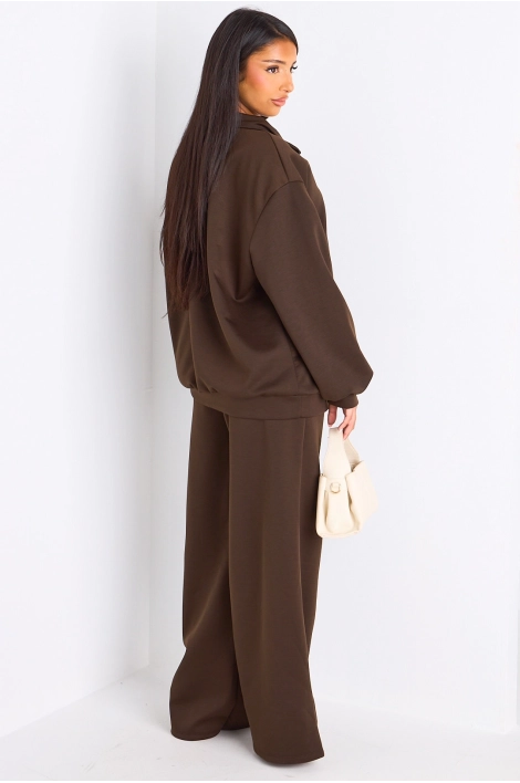 Ensemble deux pièces marron pull + jogging coupe droite