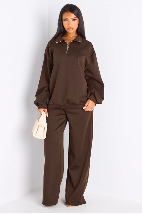 Ensemble deux pièces marron pull + jogging coupe droite