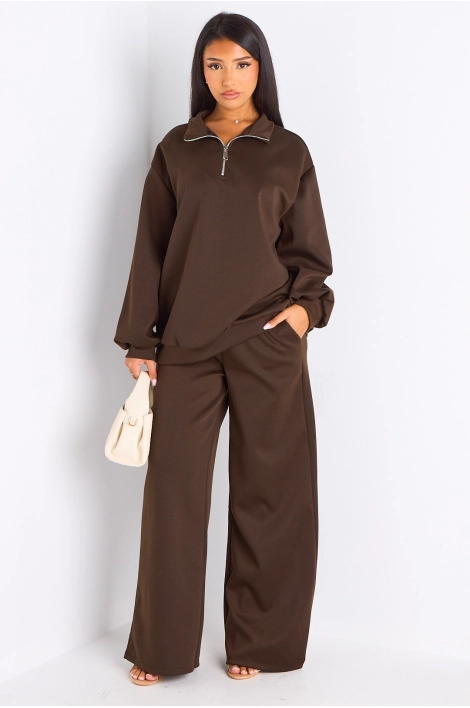 Ensemble deux pièces marron pull + jogging coupe droite