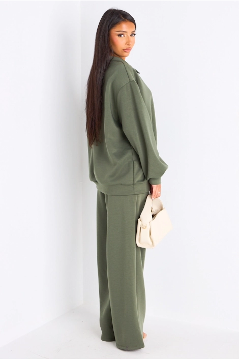 Ensemble deux pièces kaki pull + jogging coupe droite