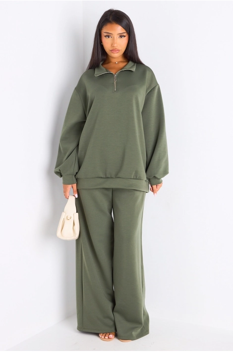 Ensemble deux pièces kaki pull + jogging coupe droite
