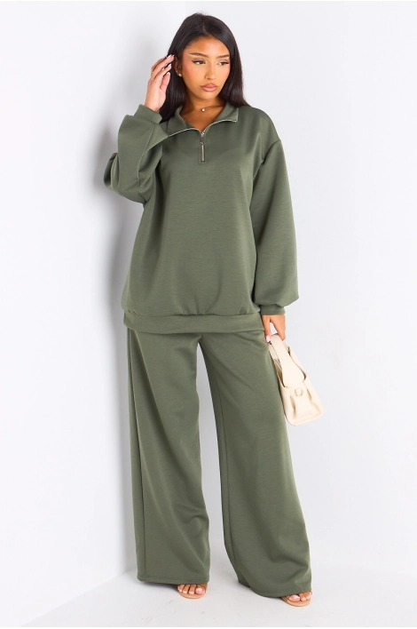 Ensemble deux pièces kaki pull + jogging coupe droite