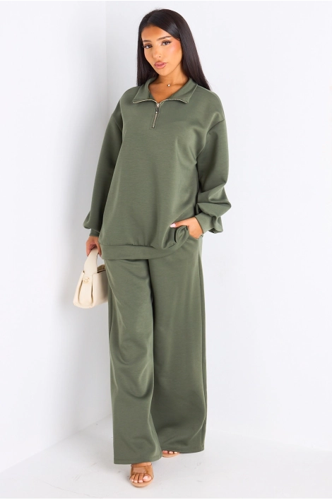 Ensemble deux pièces kaki pull + jogging coupe droite