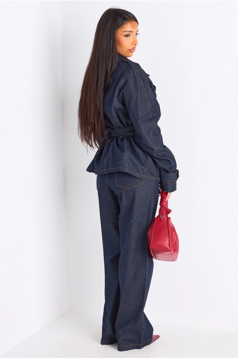 Ensemble deux pièces en jean's brut veste + pantalon coupe droite