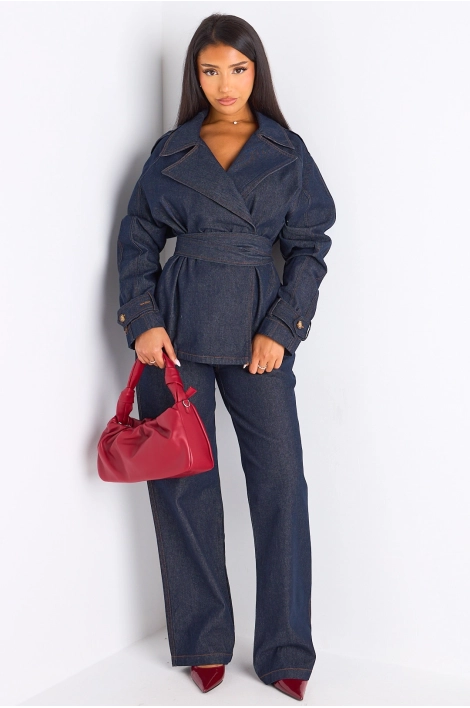 Ensemble deux pièces en jean's brut veste + pantalon coupe droite