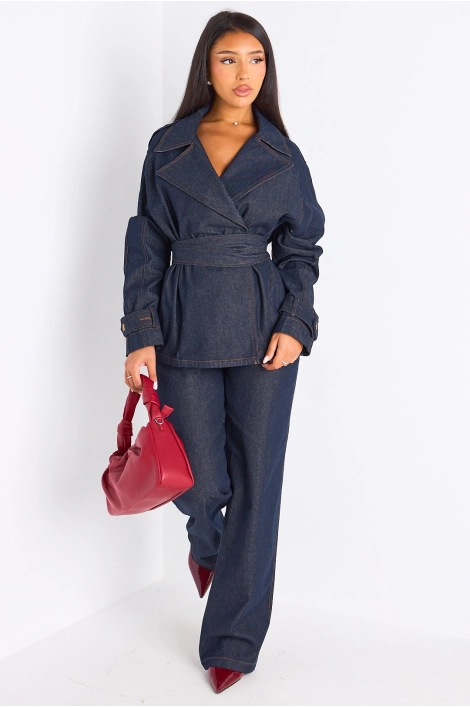 Ensemble deux pièces en jean's brut veste + pantalon coupe droite