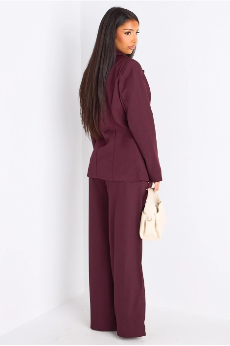 Ensemble tailleur deux pièces prune veste blazer à broche + pantalon