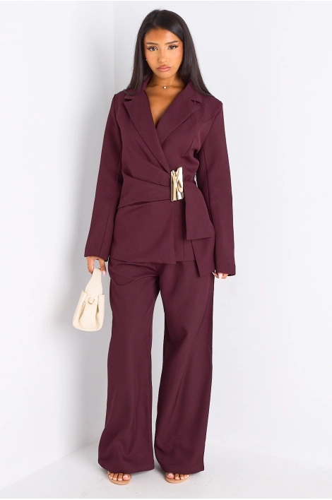 Ensemble tailleur deux pièces prune veste blazer à broche + pantalon