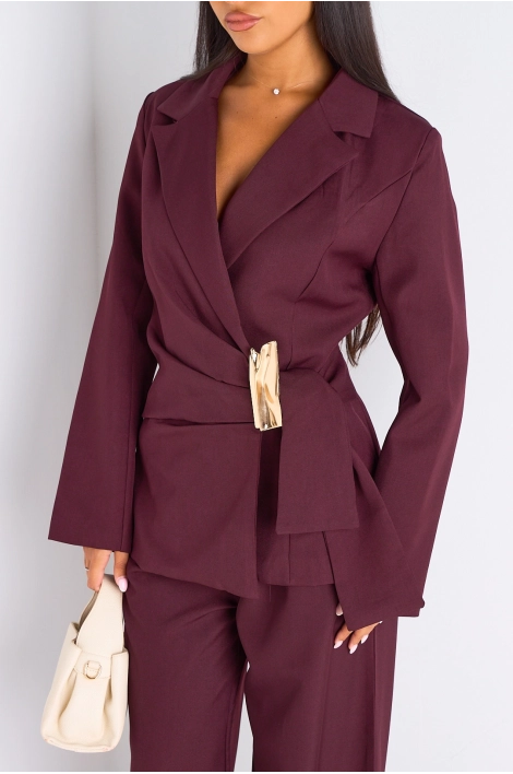Ensemble tailleur deux pièces prune veste blazer à broche + pantalon