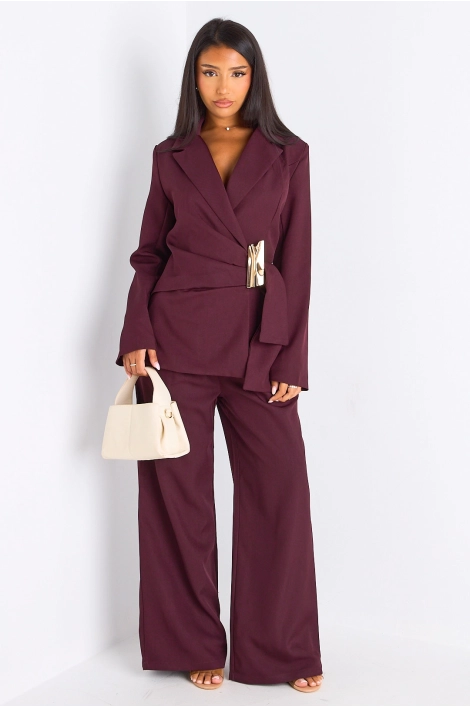 Ensemble tailleur deux pièces prune veste blazer à broche + pantalon