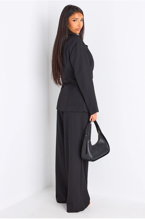 Ensemble tailleur deux pièces noir veste blazer à broche + pantalon