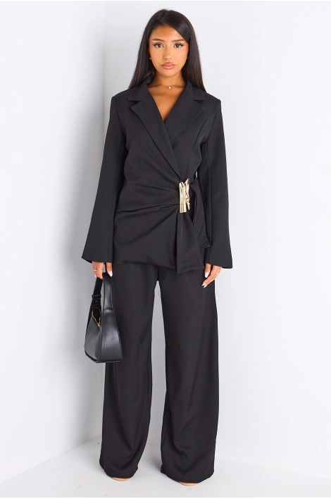 Ensemble tailleur deux pièces noir veste blazer à broche + pantalon