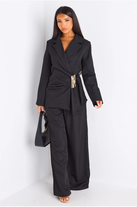 Ensemble tailleur deux pièces noir veste blazer à broche + pantalon