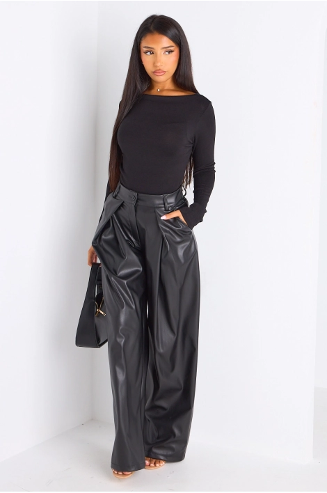 Pantalon simili cuir noir
