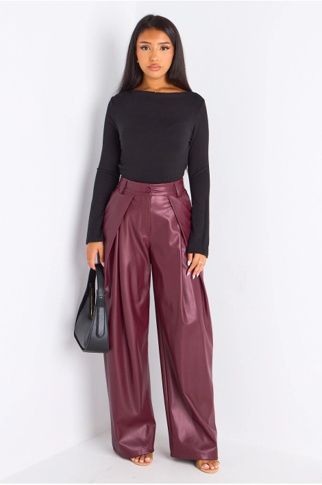 Pantalon simili cuir bordeaux