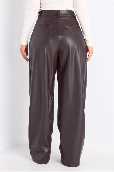 Pantalon simili cuir marron