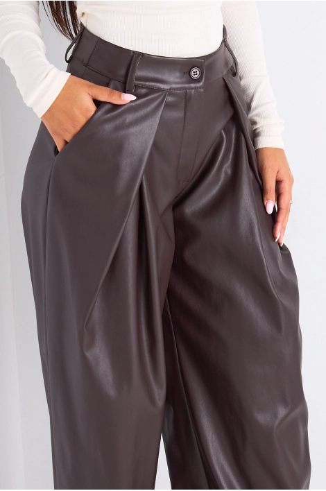 Pantalon simili cuir marron