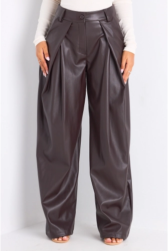 Pantalon simili cuir marron